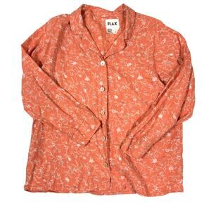 FLAX 100% Linen Floral Vintage Loungewear Shirt Size S Coral Pajama Shirt